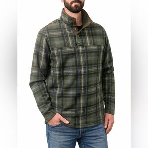 John Wayne Plaid Flannel Shirt XL Green Blue Button Fleece Pullover Wooly Snap